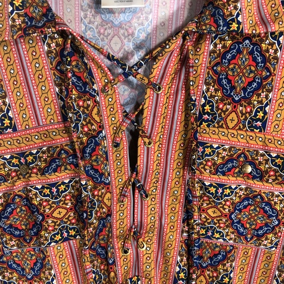 BCBGMaxAzria Retro-inspired boho print lace front collared top - Picture 8 of 15